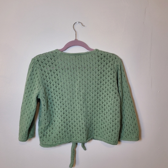 Christopher and Banks Green Crochet Y2K Tie Front Cardigan Size Large - Picture 2 of 8
